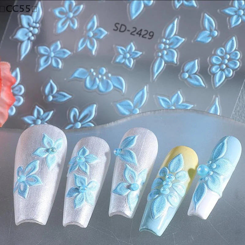 5D Embossed Flower Nail Stickers – Floral Petal Designs Nail Art Stickers Qst