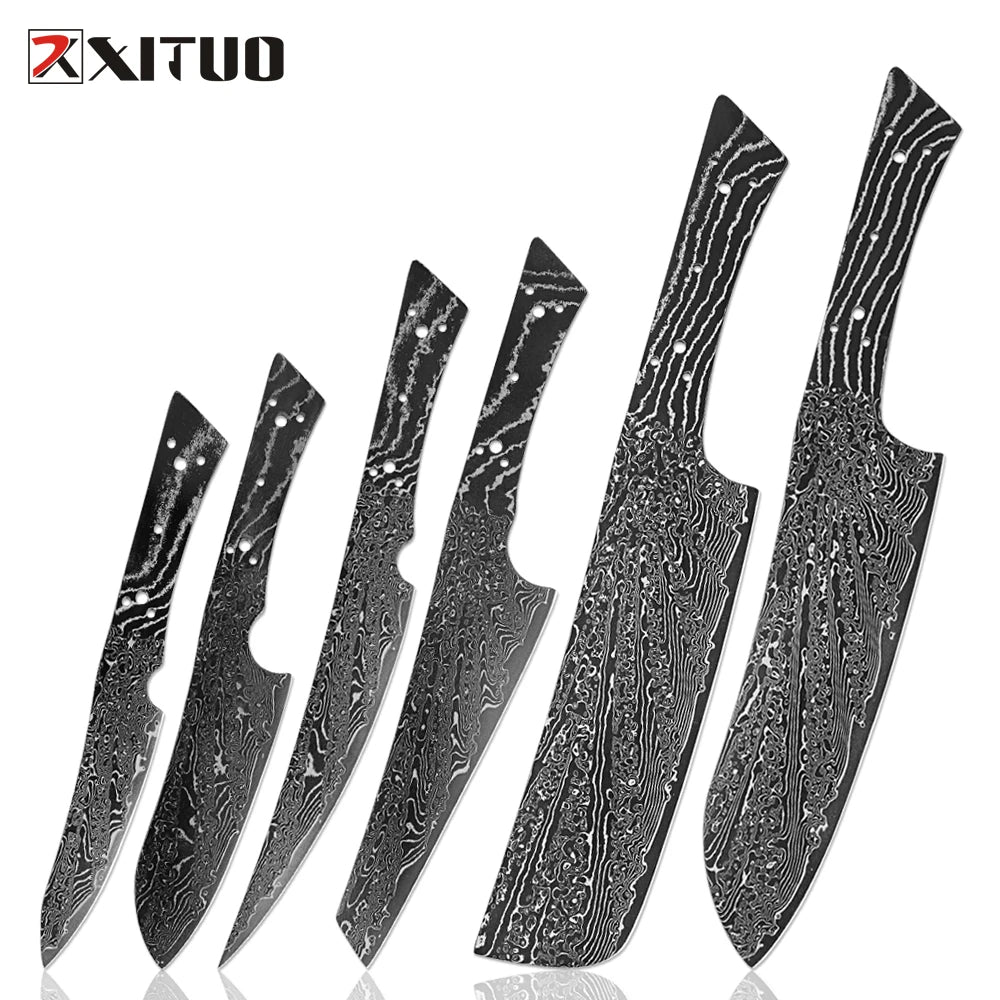 XITUO Damascus Steel Knife Blank Set – Santoku Nakiri 1-6PCS Damascus Knife Blank Set Qst 6PCS Knife