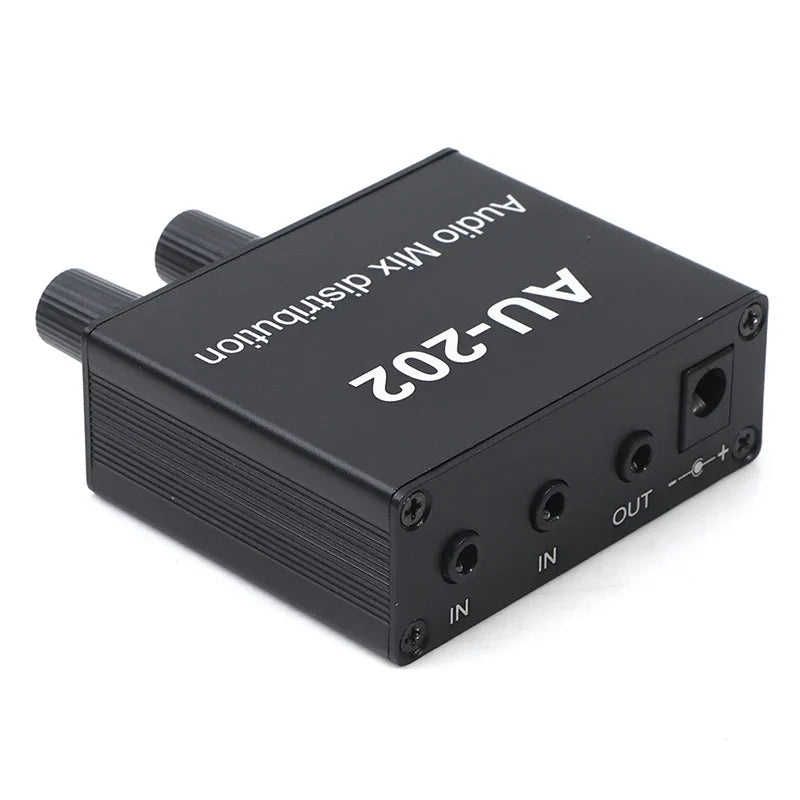 Stereo Audio Mixer Headphone Distributor 2-In 2-Out DC 5–19V Audio Mixer Qme