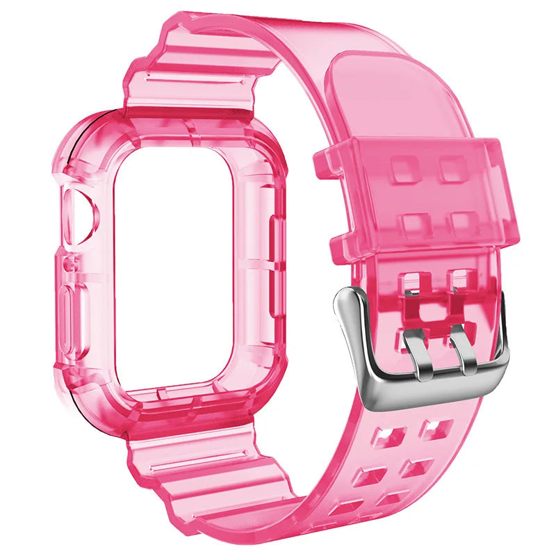 Apple Watch Transparent Jelly Silicone Strap – 10 Colors Watch Band Qme Deep Pink 42 44 45mm