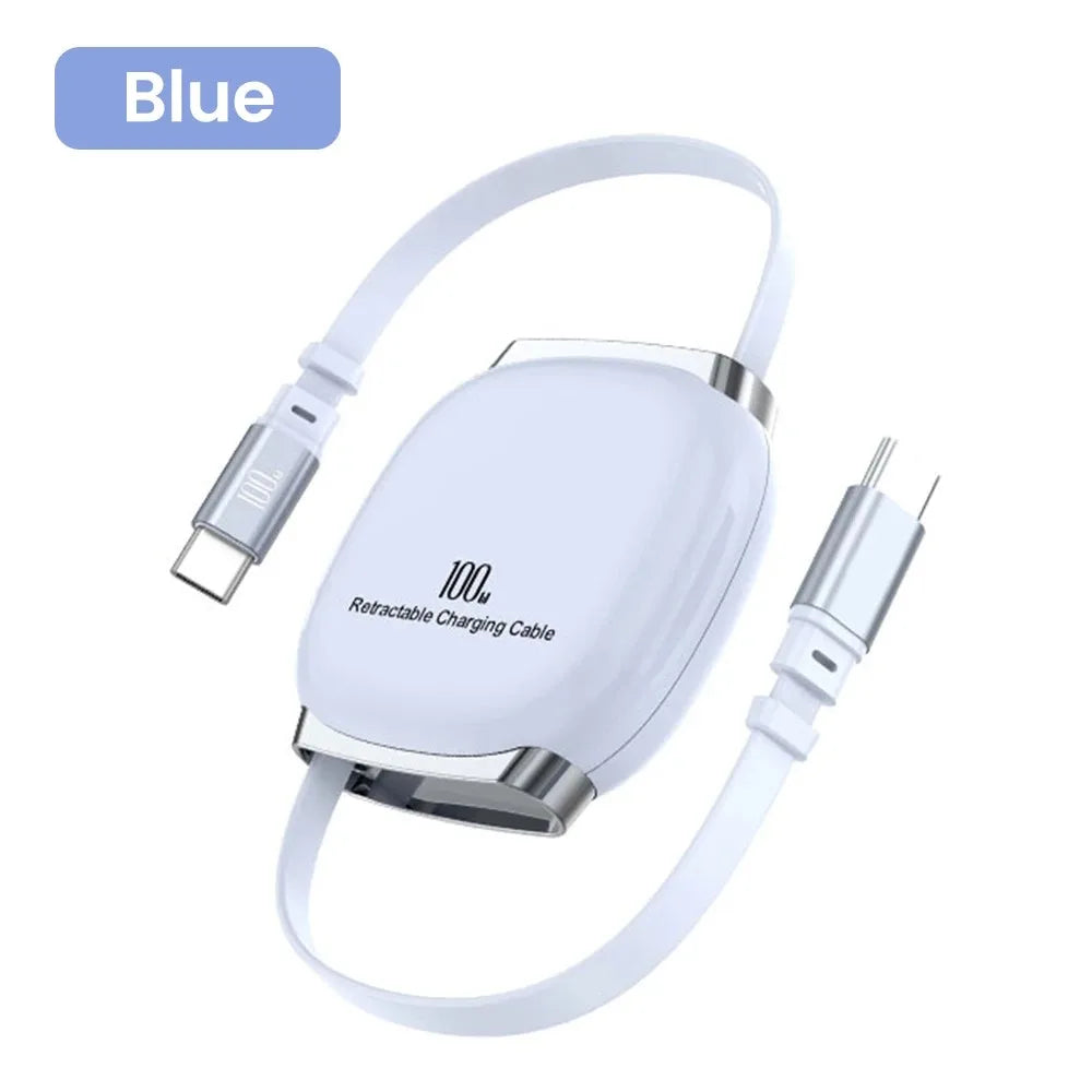 USB-C 100W Fast Charging Retractable Cable | Qme Retractable USB-C Cable Qme Blue 1m