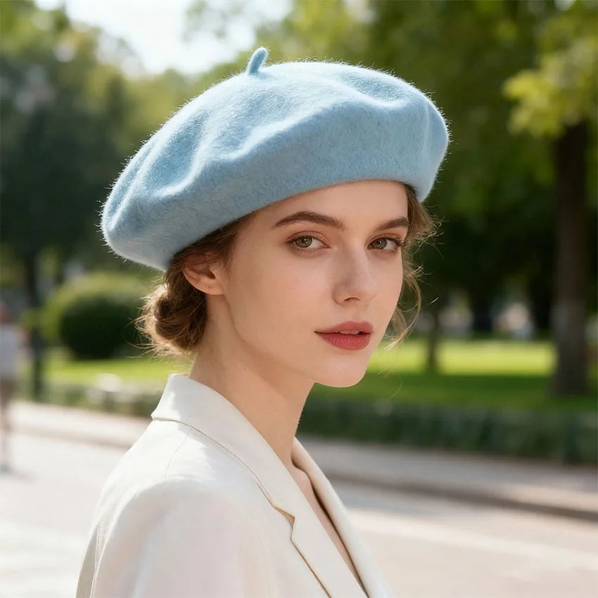 Women's Knitted Beret – Retro Solid Color Winter Warm Hat Knitted Beret Hat Qst