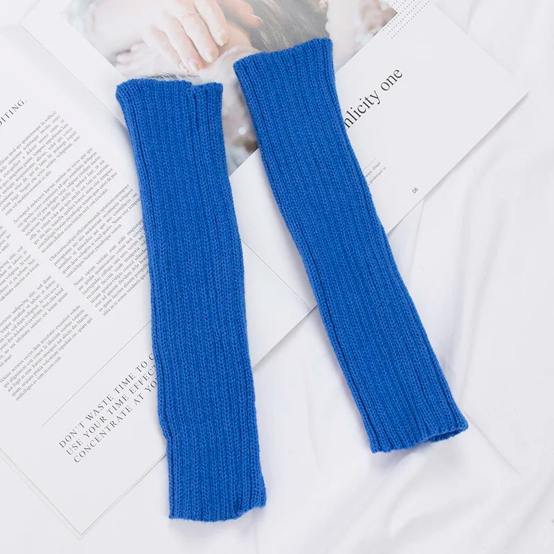 Women's Long Fingerless Gloves Kawaii Knit Arm Warmers Fingerless Arm Warmers Qme ROYAL BLUE one size
