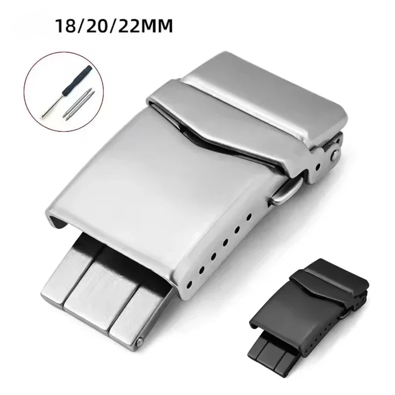 Watchdives Folding Safety Clasp 18/20/22mm Silver Stainless Steel Watch Clasp Qme