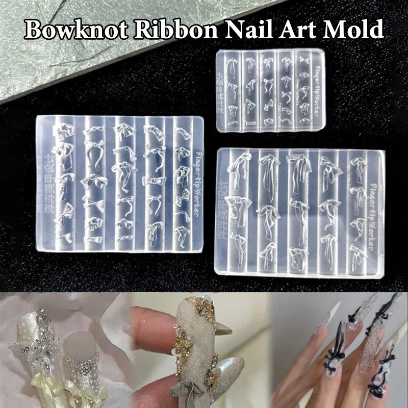 3D Bowknot Silicone Nail Mold – Mixed-Size Ribbon Bow Stamps Silicone Nail Mold Qme