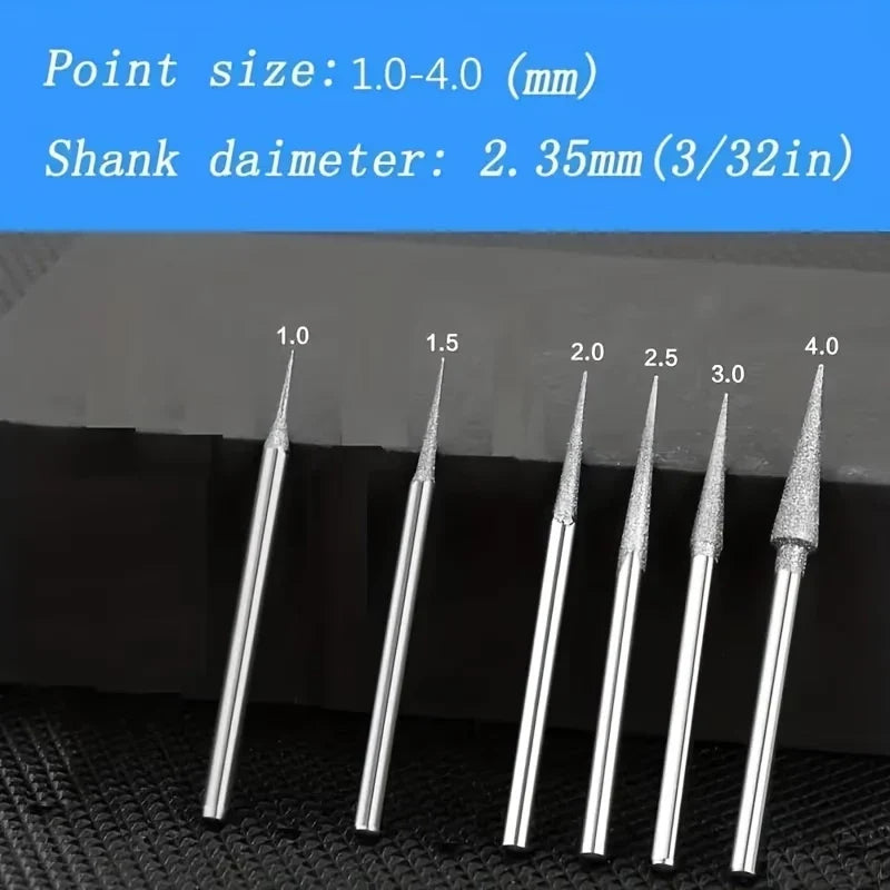 6-Piece Diamond Needle Burr Grinding Heads | Engraving Set Rotary Burr Set Qme