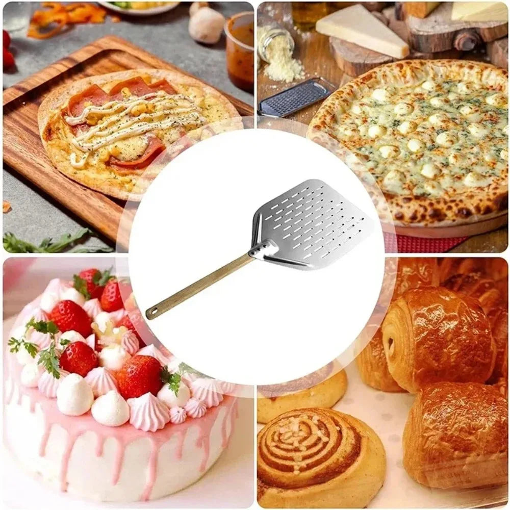 Metal Non-Stick Pizza Peel with Wood Handle – 12-Inch Pizza Peel Qme