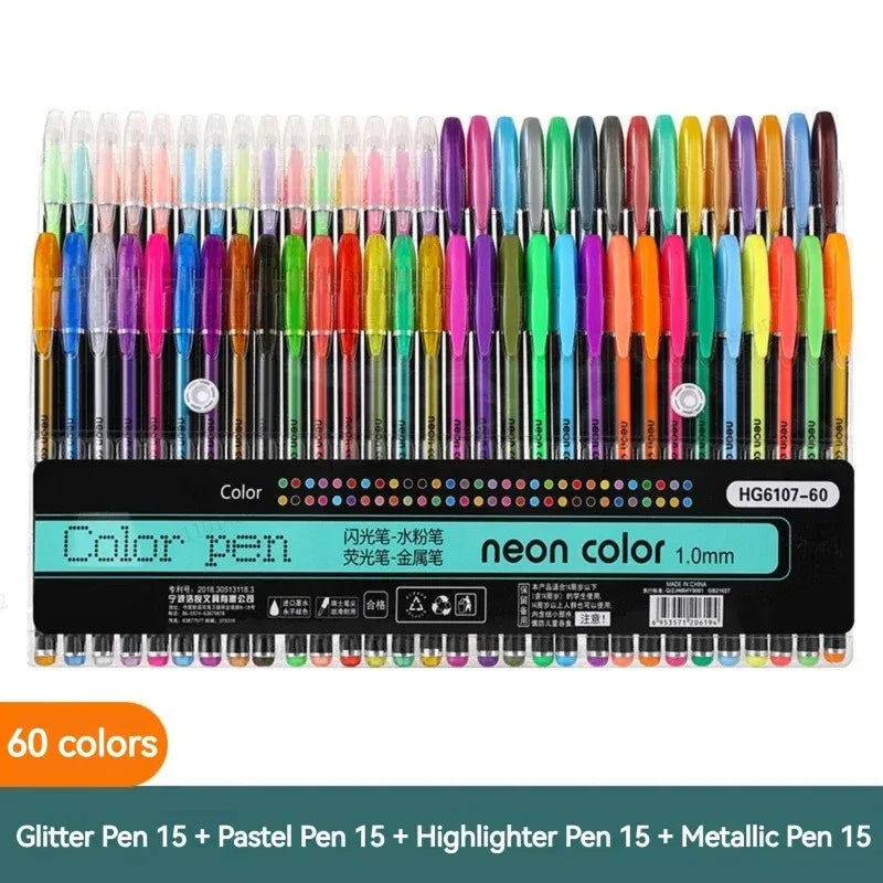 12 Metallic Glitter Gel Pens & Refills – Art, School & Office Glitter Gel Pen Set Qme 60 Colors Pen