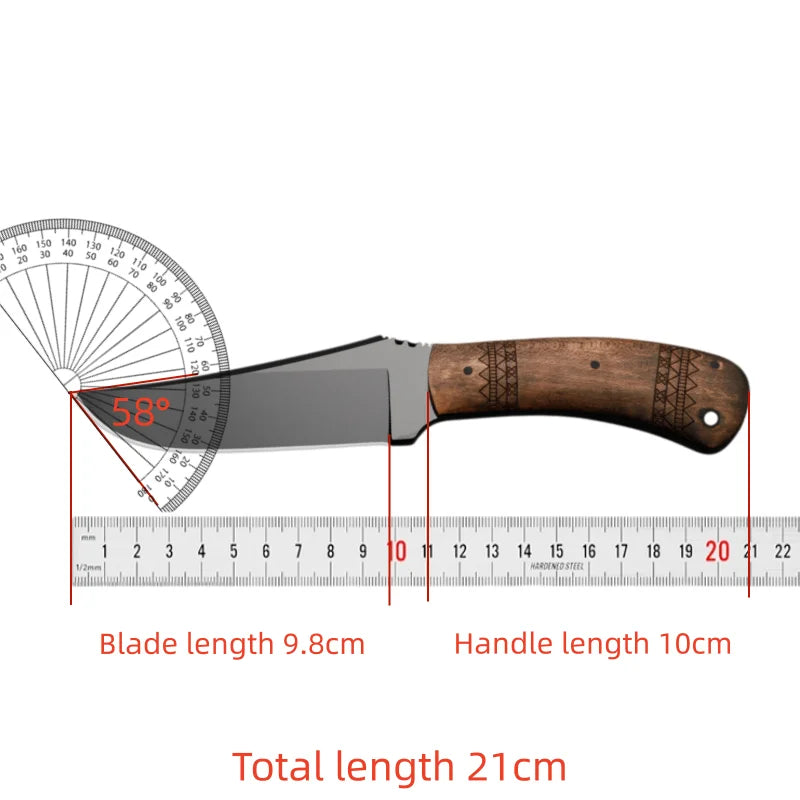 HUANGFU Fixed Blade Camping Knife – Wood Handle | 21cm Fixed Blade Knife Qst