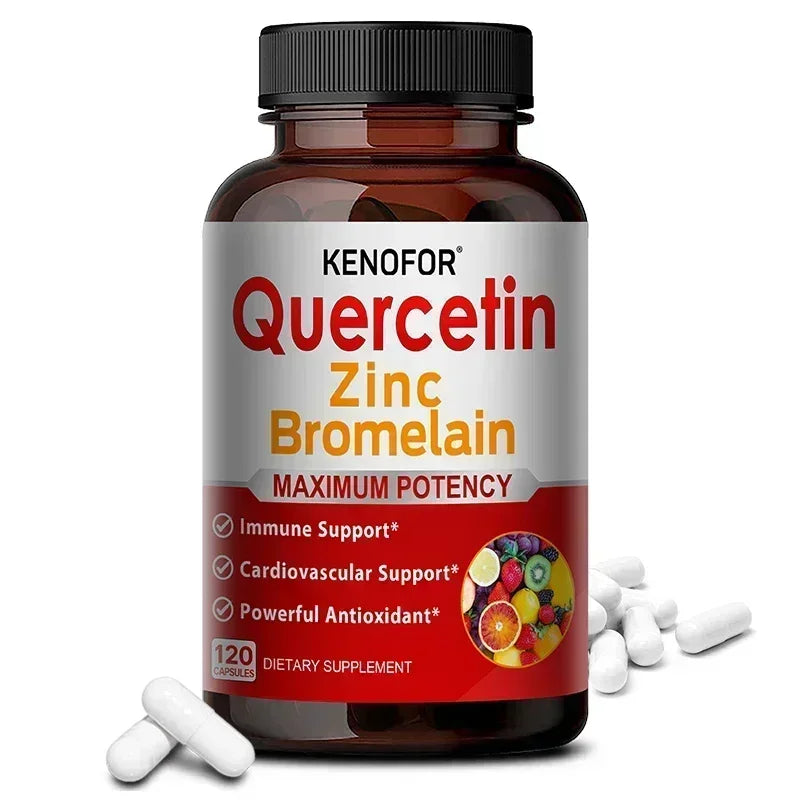 Zinc Quercetin Bromelain Capsules – 6-in-1 Antioxidant Complex Herbal Supplement Capsules Qst 120 count-1 bottle