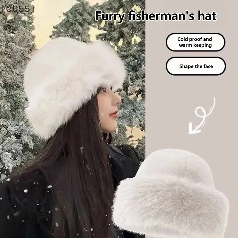 Women's Fluffy Plush Fur Hat – Warm Brimless Winter Cap Winter Plush Hat Qst