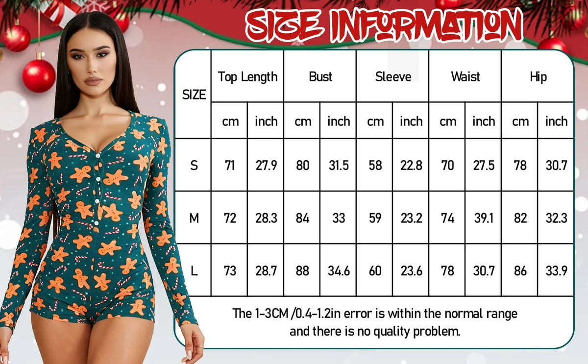 Women's Christmas Gingerbread Long Sleeve Jumpsuit Romper Holiday Costume Jumpsuit Qme