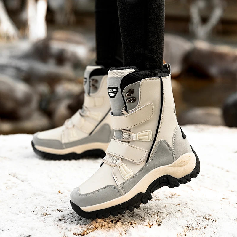 Women's Waterproof Mid-Calf Snow Boots – Warm Plush Lace-Up Women's Snow Boots Qst