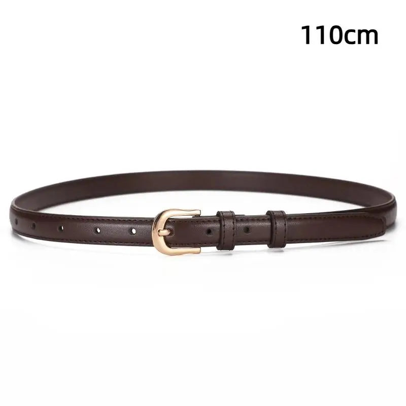 Women's 2cm PU Leather Belt – Western Metal Buckle Slim Fashion Belt Qst Brown2