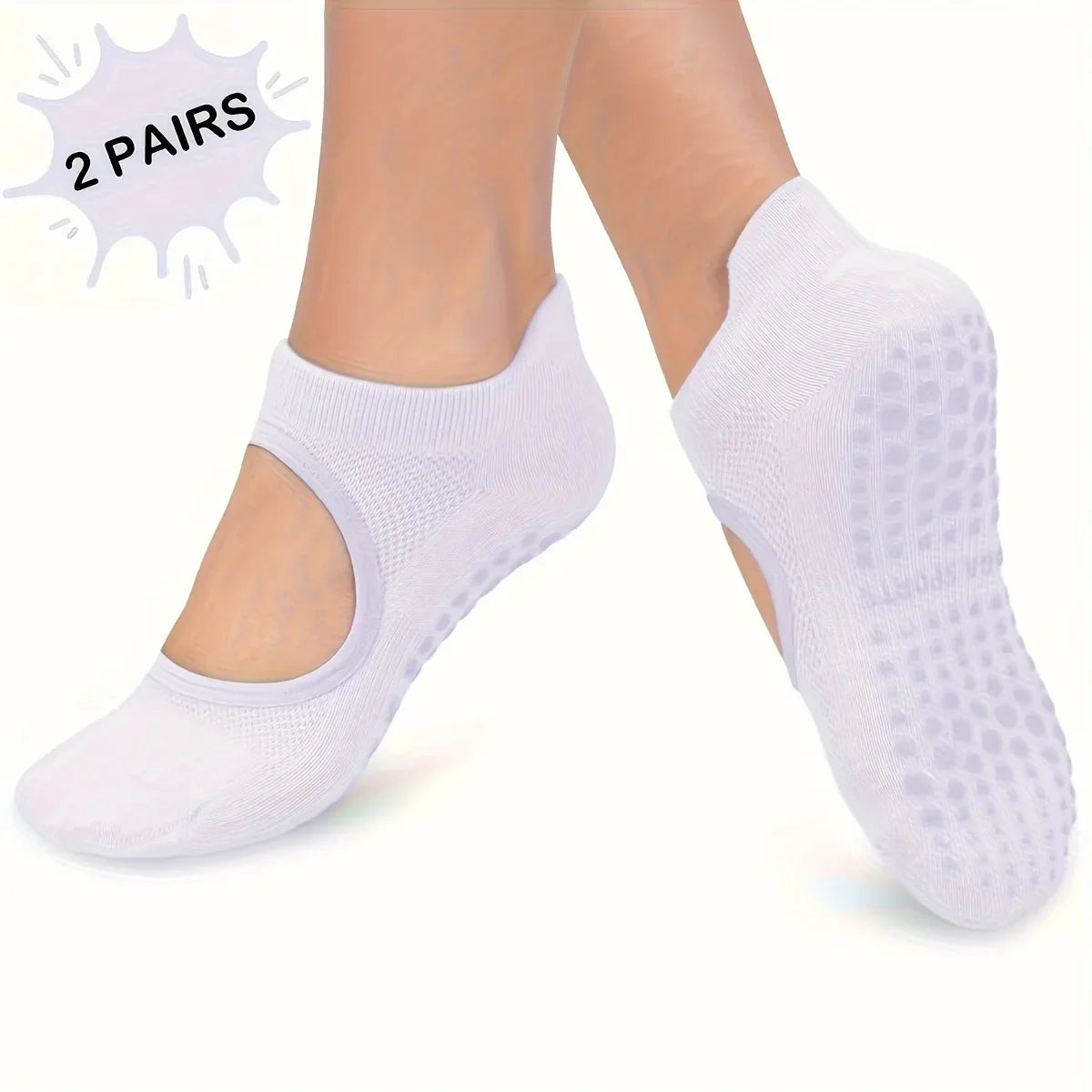 Women's Non-Slip Pilates Yoga Socks Open Toe Arch Support 2 Pairs Yoga Grip Socks Qme