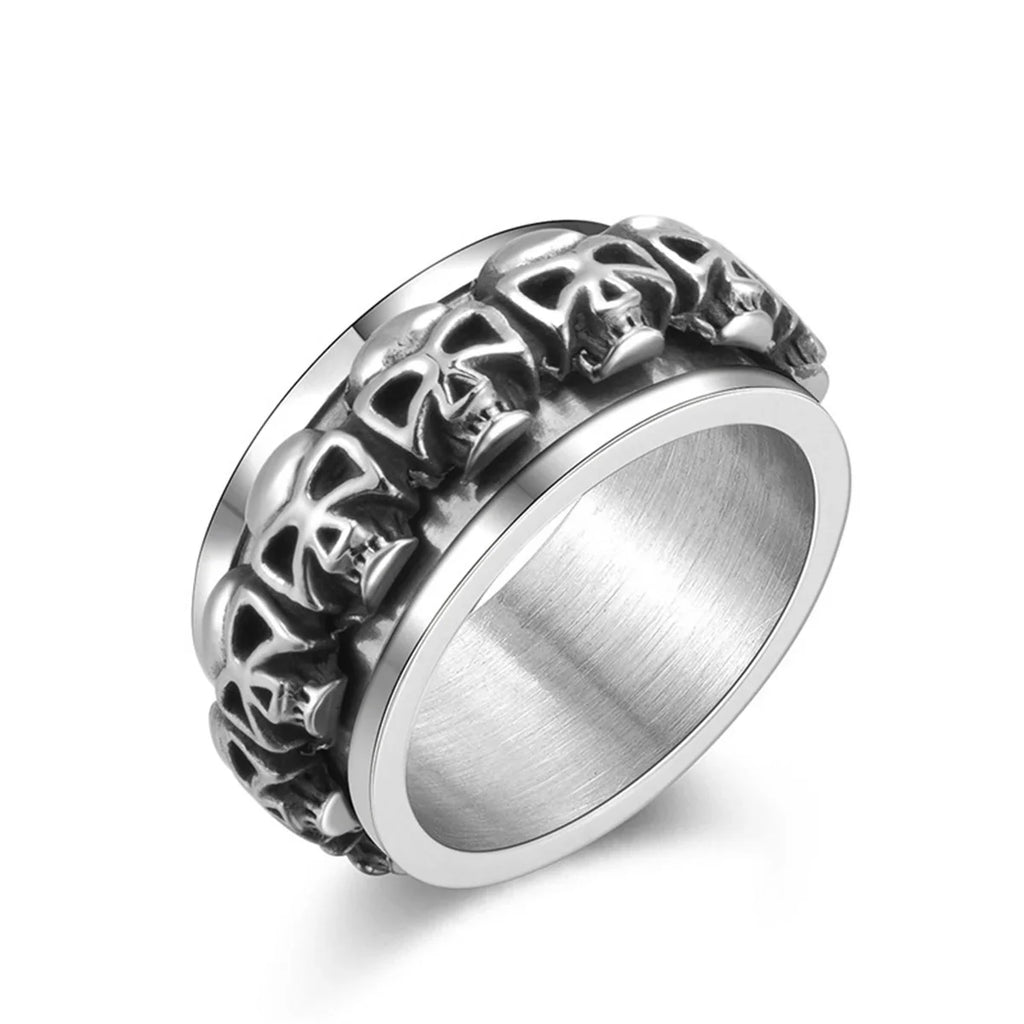 Rotatable Skull Ring – Punk Stainless Steel Hip Hop Statement Statement Ring Qme