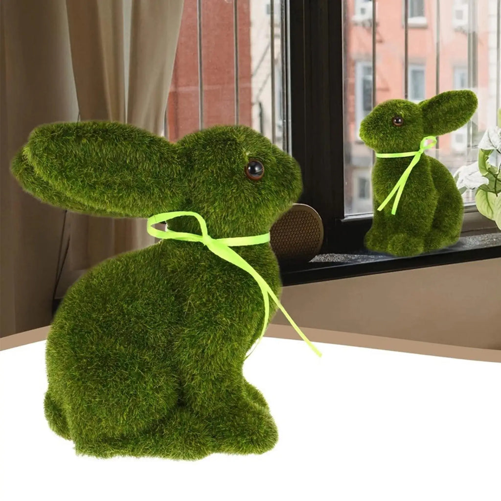 Moss Flocked Rabbit Figurine – Tabletop & Garden Easter Decor Decorative Figurine Qme