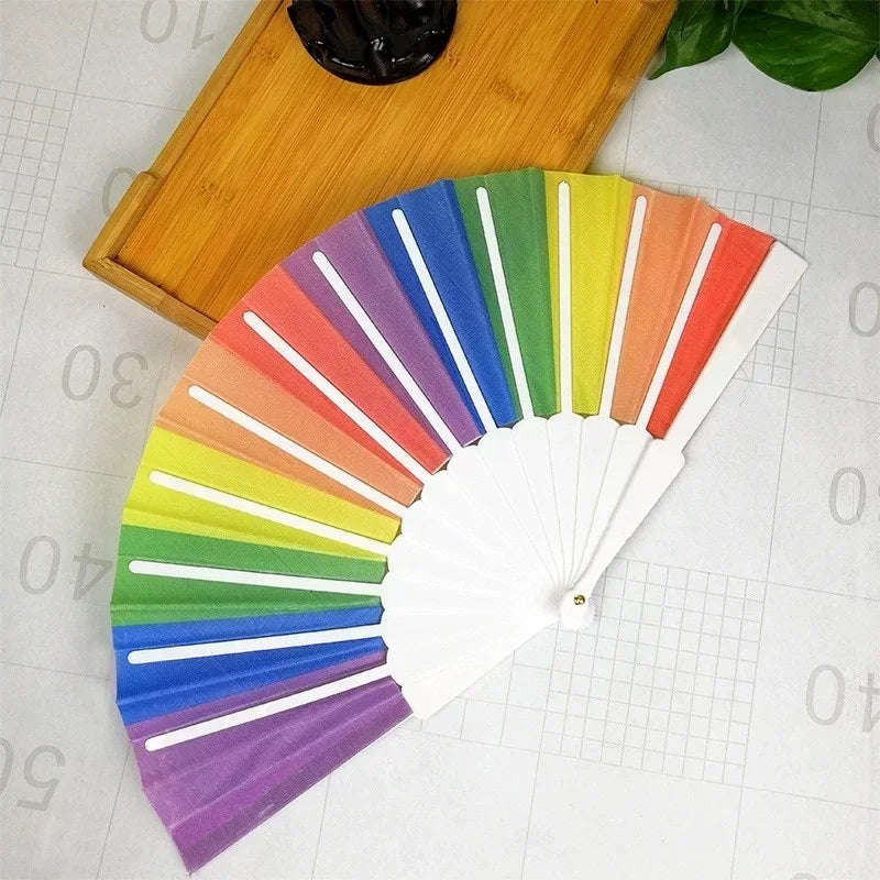 Foldable Oriental Rainbow Silk Hand Fan – Pocket Fan Foldable Hand Fan Qme