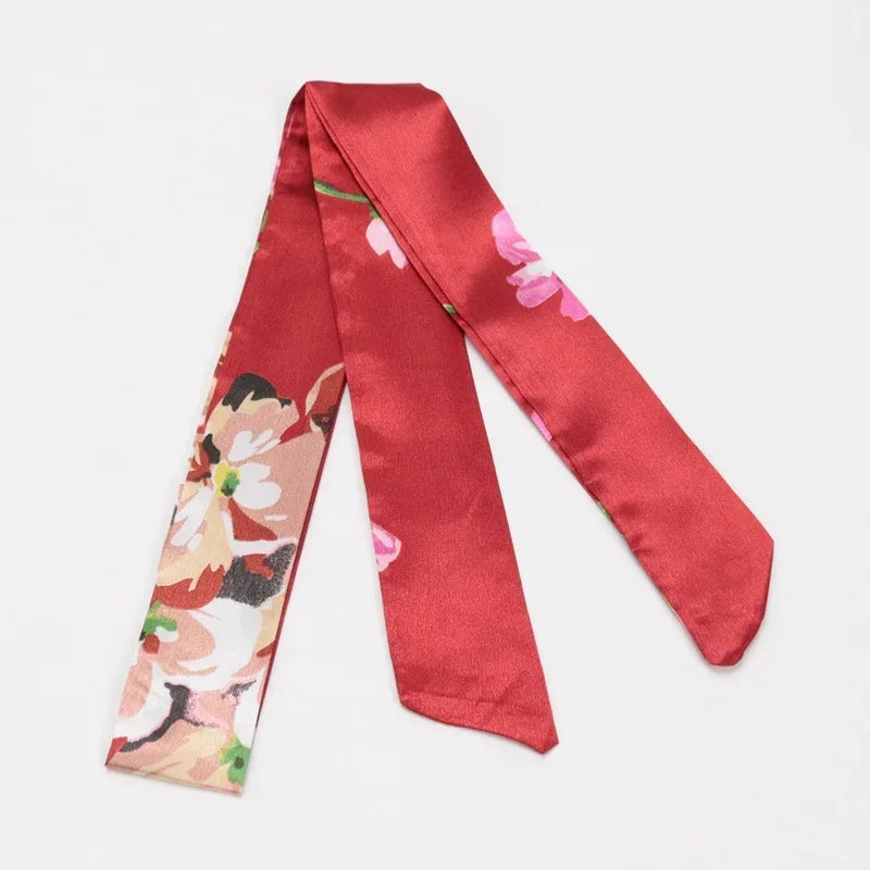 Women's Skinny Ribbon Scarf – Printed Polyester Hair Tie Ribbon Hair Scarf Qme A-34