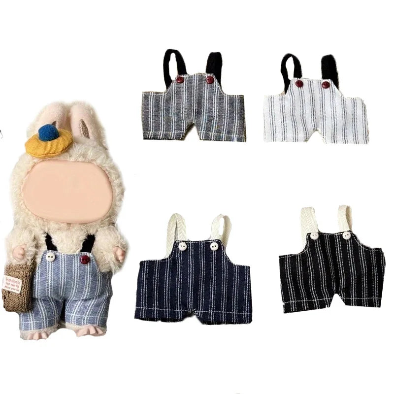 Labubu Retro Striped Overalls – Cute 17cm Doll Changing Clothes Doll Outfit Qme