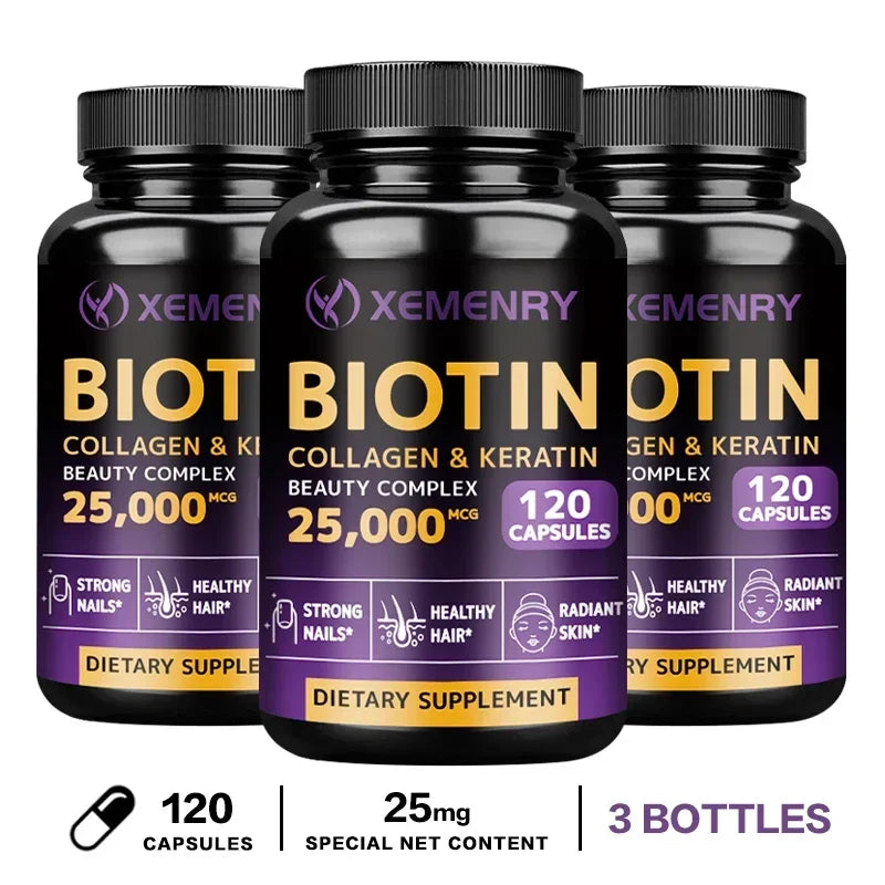 Xemenry Biotin Supplement – Hair, Skin & Nail Capsules Beauty Supplement Qst 120 Capsule-3bottles