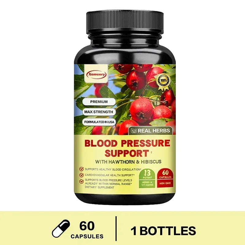 Cardiovascular Support Supplement – Hawthorn & Hibiscus Herbal Health Supplement Qst 60 Capsules