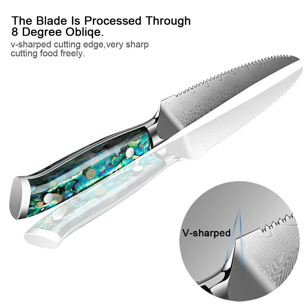 XITUO 67-Layer Damascus Steel Steak Knives – Abalone Handle Damascus Steak Knife Set Qst