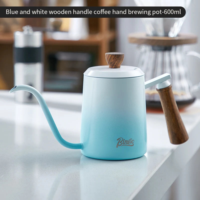 Bincoo Gooseneck Pour Over Coffee Kettle 304 Stainless Steel Gooseneck Coffee Kettle Qst blue white 600ml