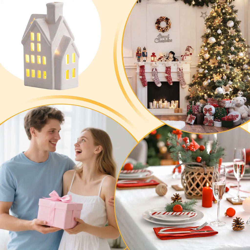 Christmas Ceramic Light-Up House Table Centerpiece | Holiday Decor Christmas Centerpiece Qme