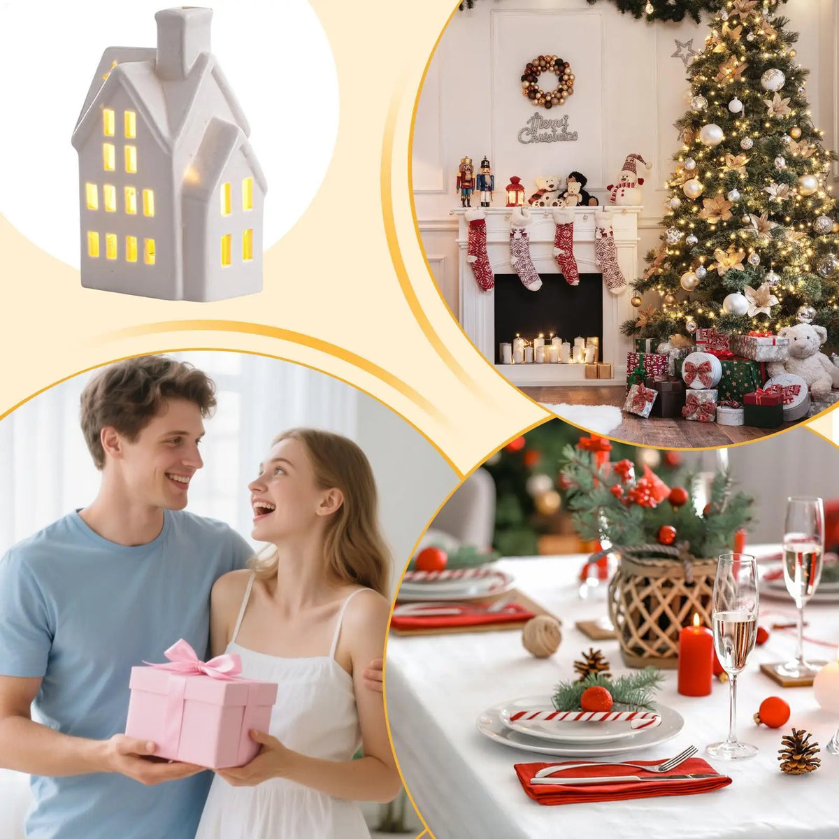 Christmas Ceramic House LED Light – Holiday Table Centerpiece Holiday Table Centerpiece Qme