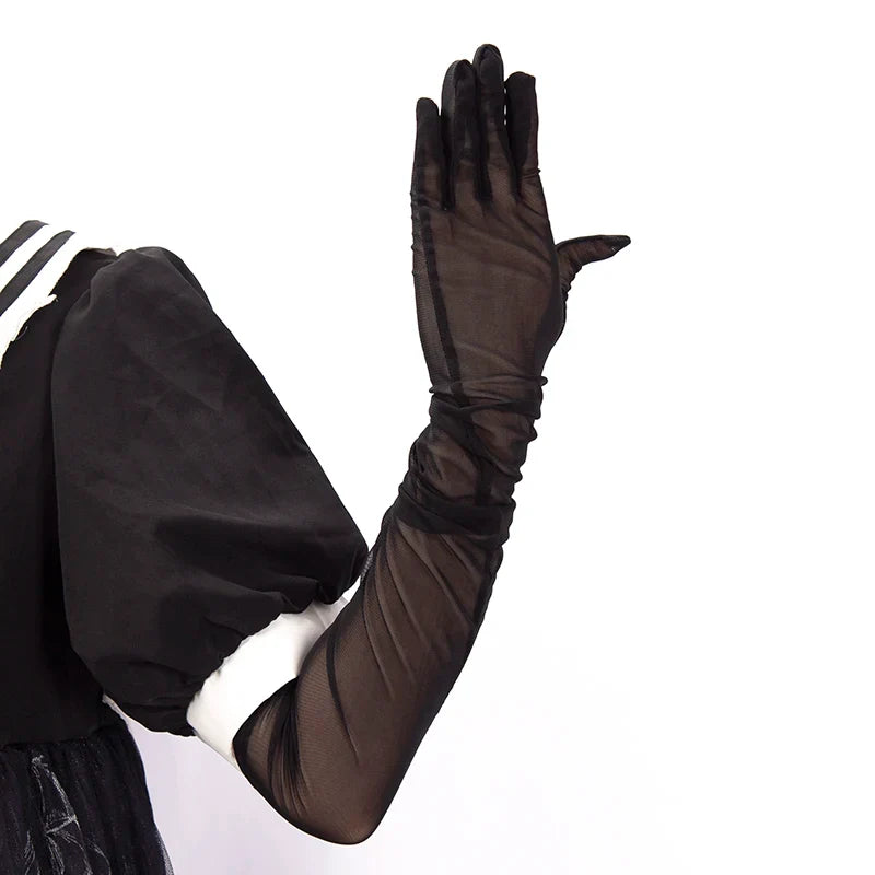 Women's Sheer Lace Long Gloves – Seamless & Stretchy, 55cm Lace Long Gloves Qme