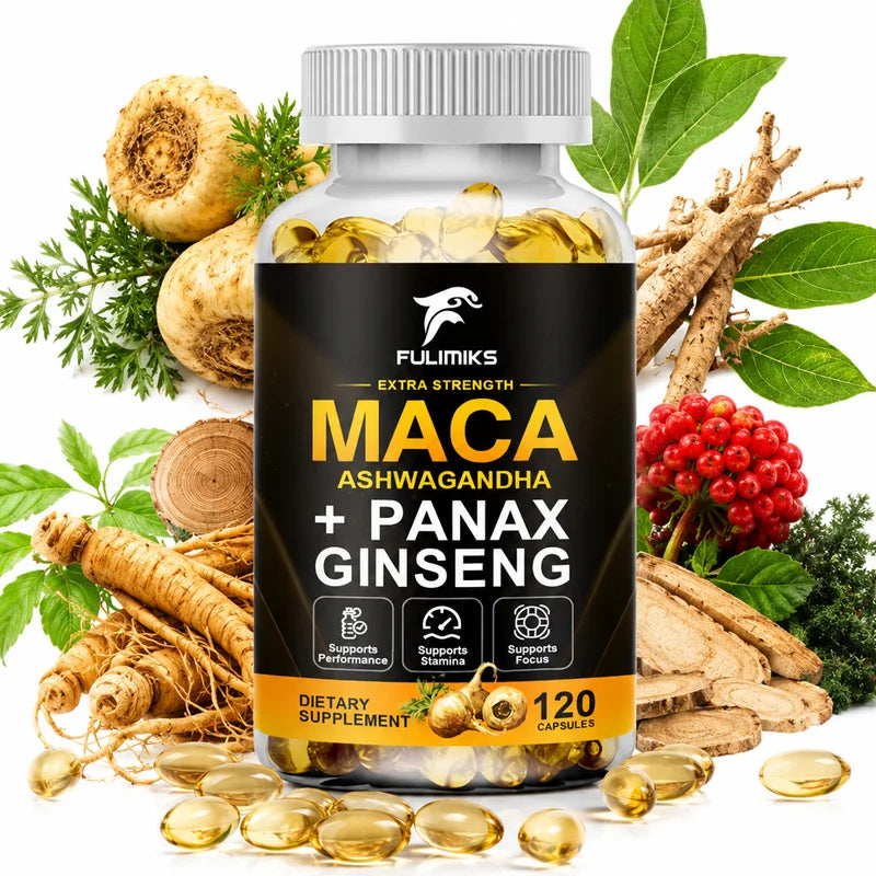 Fulimiks Maca Root Capsules – Ginseng & Ashwagandha 120ct Herbal Supplement Qst