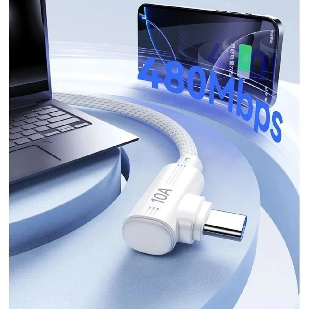 USB-C 240W Fast Charging Cable 90° Elbow | 1M–3M | Qme USB-C Charging Cable Qme