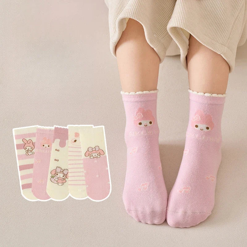 Hello Kitty Kuromi Novelty Socks – Unisex Cartoon Socks Novelty Print Socks Qme 5 5 pairs Sizes