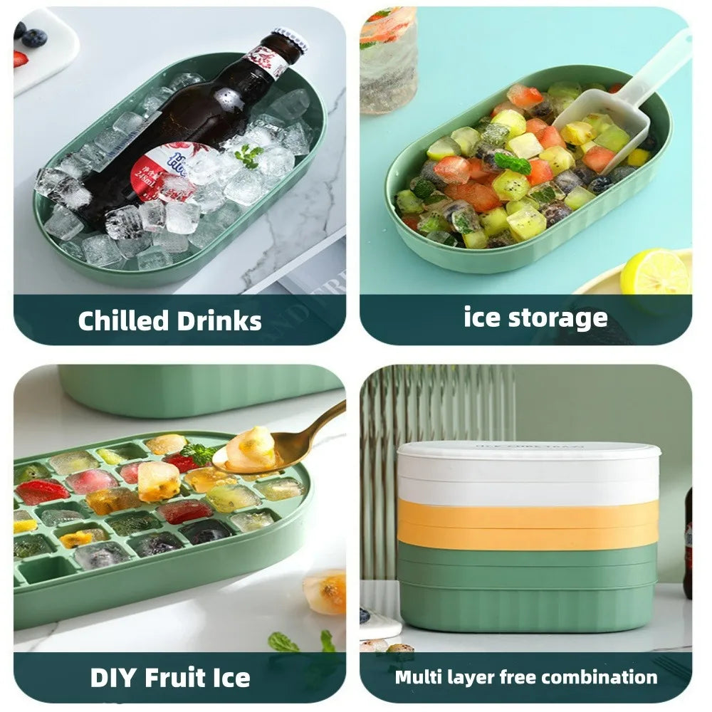 Large 72-Grid Press-Type Ice Cube Mold – Stackable Silicone Tray Ice Cube Mold Qme