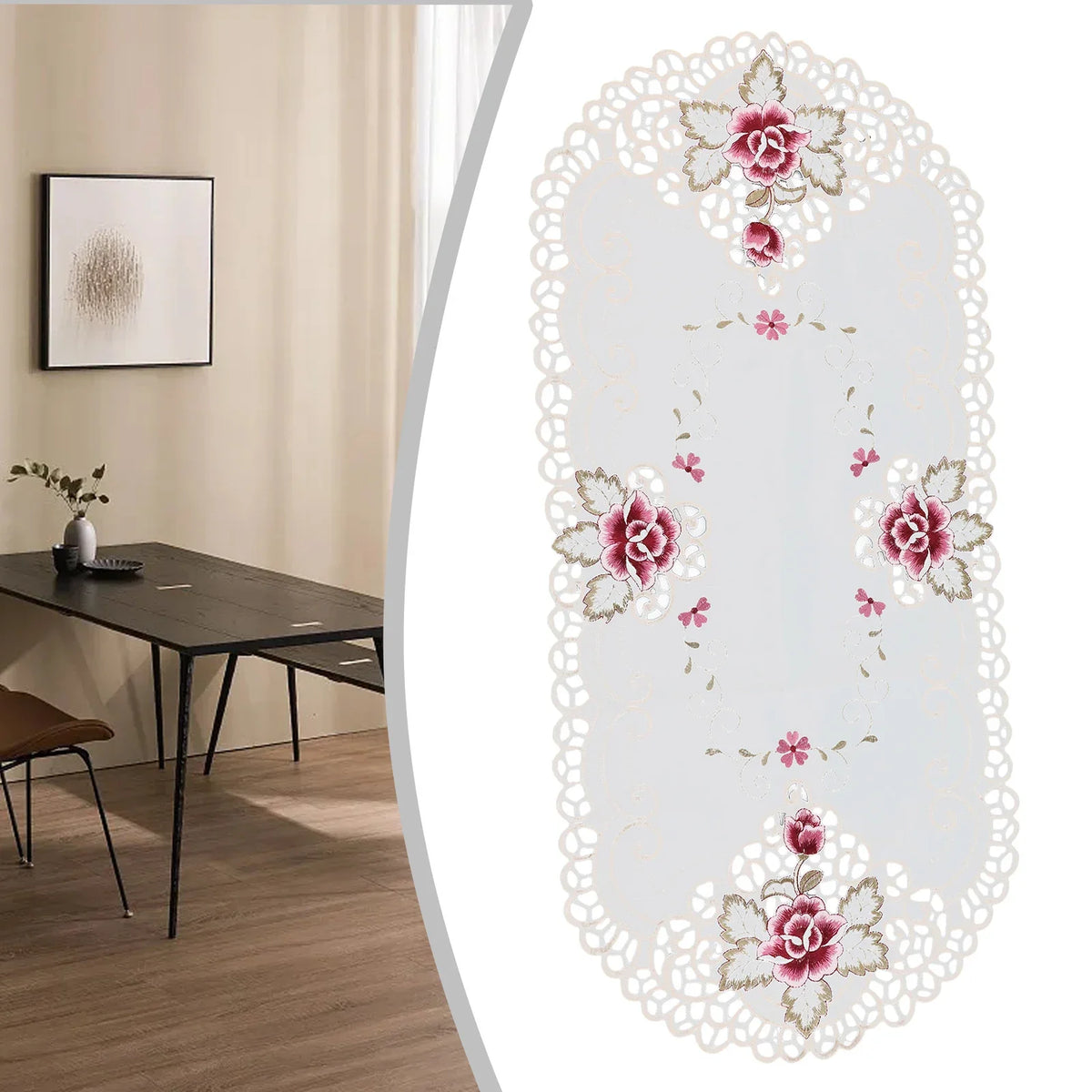 Oval Vintage Embroidered Lace Tablecloth 40x85cm European Lace Tablecloth Qme