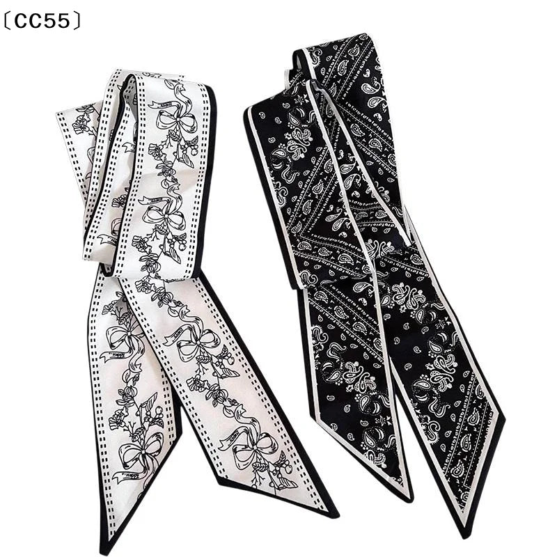 Women's Polka Dot Narrow Long Scarf – Headband, Bag Ribbon & Tie Narrow Ribbon Scarf Qst