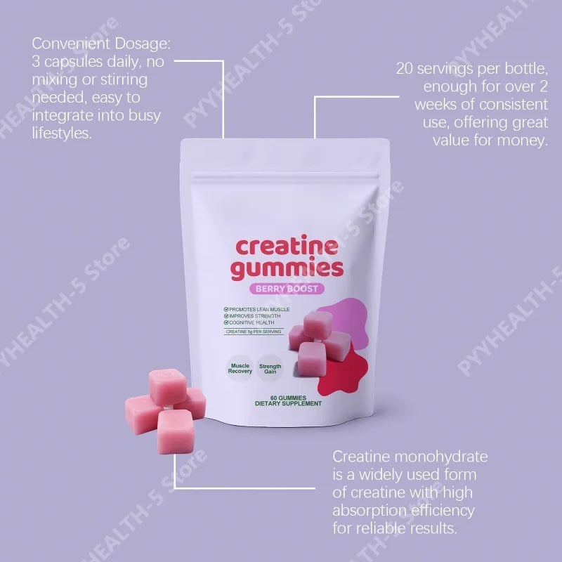 Creatine Gummies – Chewable Daily Supplement, 60 Count Creatine Supplement Qst