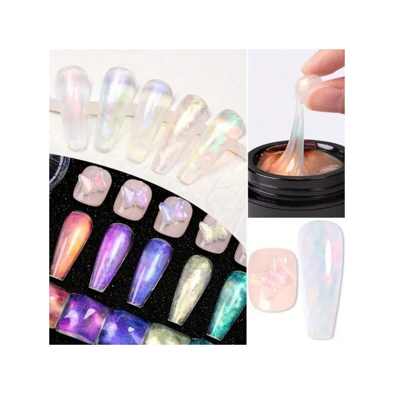 Aurora Mermaid 3D Carving Builder Gel – Glitter Hard Non-Stick 3D Nail Builder Gel Qme