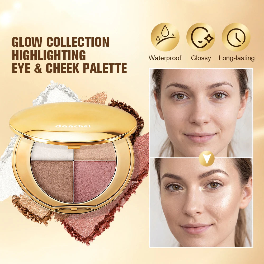 Danchel 4-Color Eye & Cheek Palette – Highlight Contour Shimmer Eye & Cheek Palette Qst