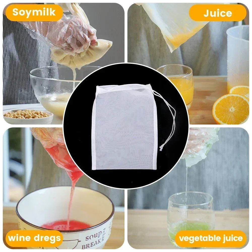 Reusable Nylon Mesh Filter Bags – Soy Milk, Nut, Tea & Coffee Mesh Filter Bag Qme