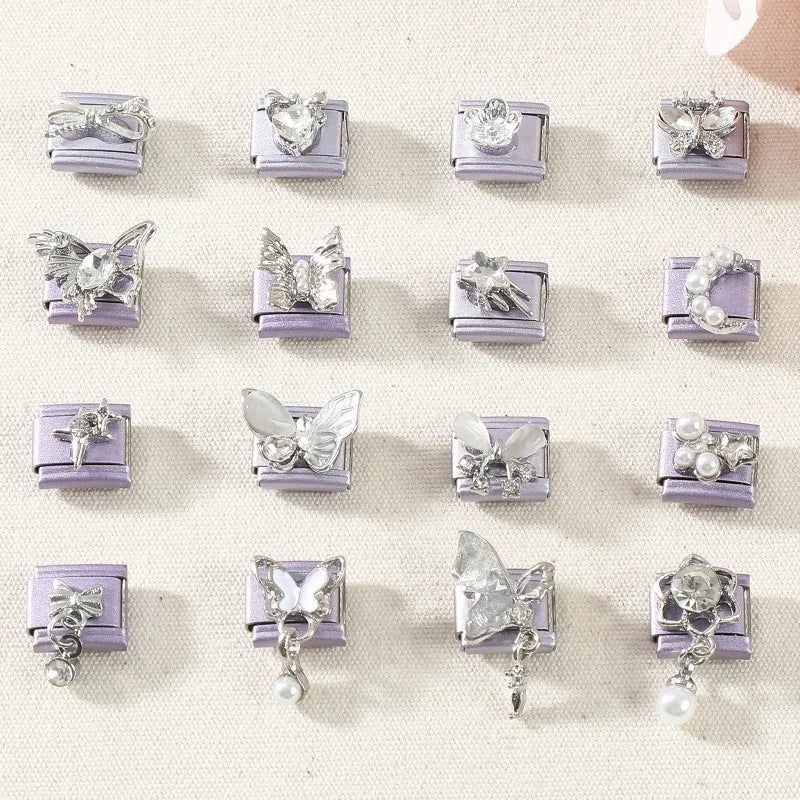 Zircon Butterfly Moon Stars Bow Italian Charm Links – Purple Italian Charm Links Qme