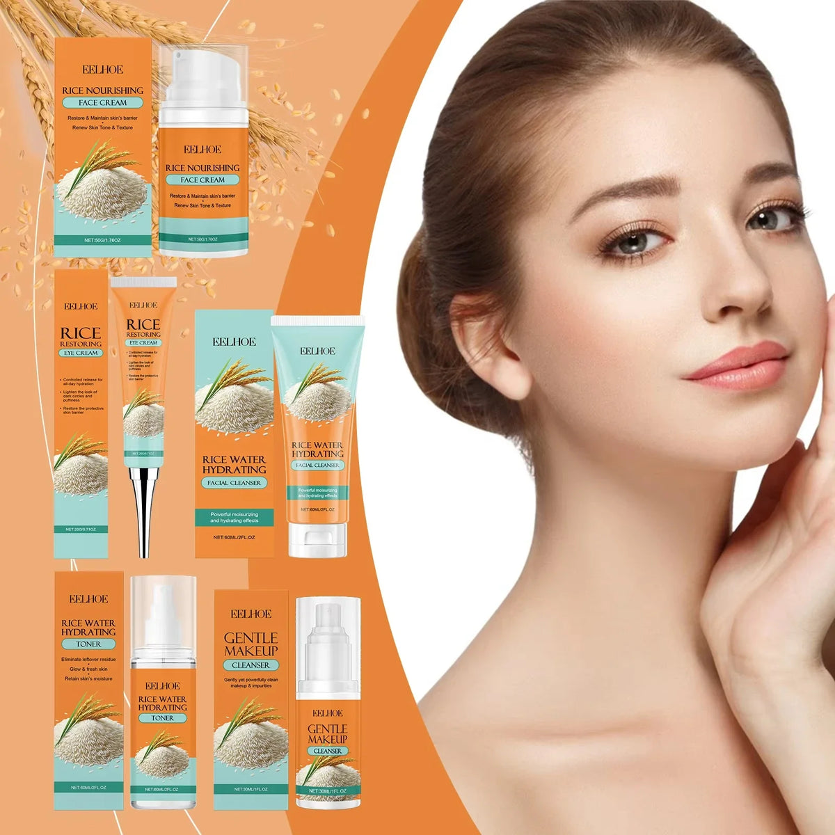 Rice Skincare 5-in-1 Brightening Makeup Remover Toner Set Skincare Gift Set Qme