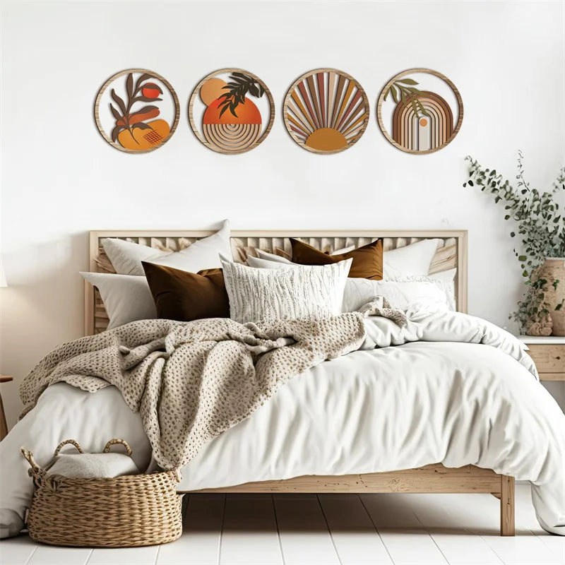 Round Wooden Bohemian Wall Art | Farmhouse Boho Home Decor Wooden Wall Hanging Qme