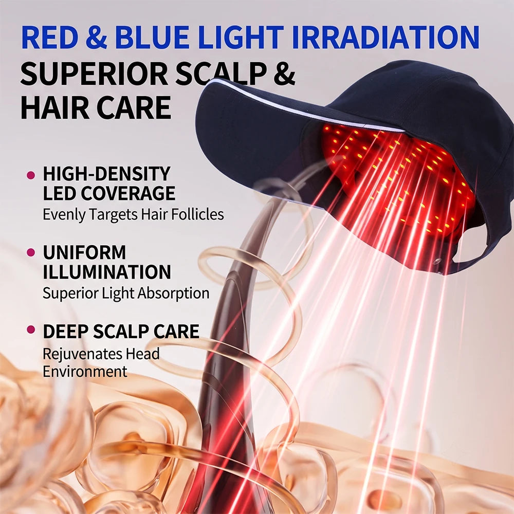 70 LED Red & Blue Light Hair Growth Cap | Scalp Massager Hair Growth Therapy Cap Qst