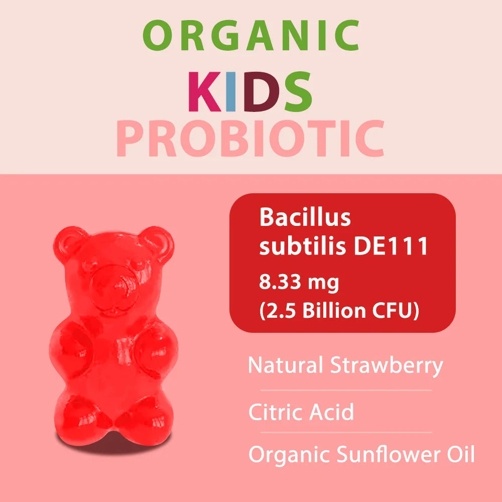 DETOXXTRA Kids Organic Probiotic Gummies – Strawberry 60ct Kids Probiotic Gummies Qst
