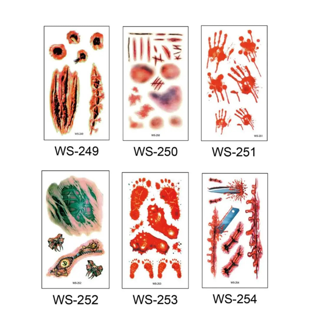 6-Pack Realistic Horror Wound Temporary Tattoos – Waterproof Scars Temporary Tattoos Qme WS-249-254