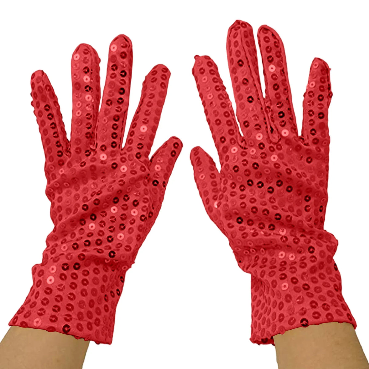 Sequin Dance Performance Gloves – Unisex Adult Carnival Sequin Performance Gloves Qme Red