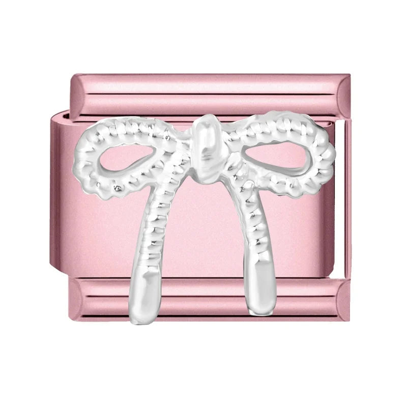 Zircon Flower Heart Bow Pink DIY Charm Bracelet | Stainless Steel DIY Charm Bracelet Qme Style 23