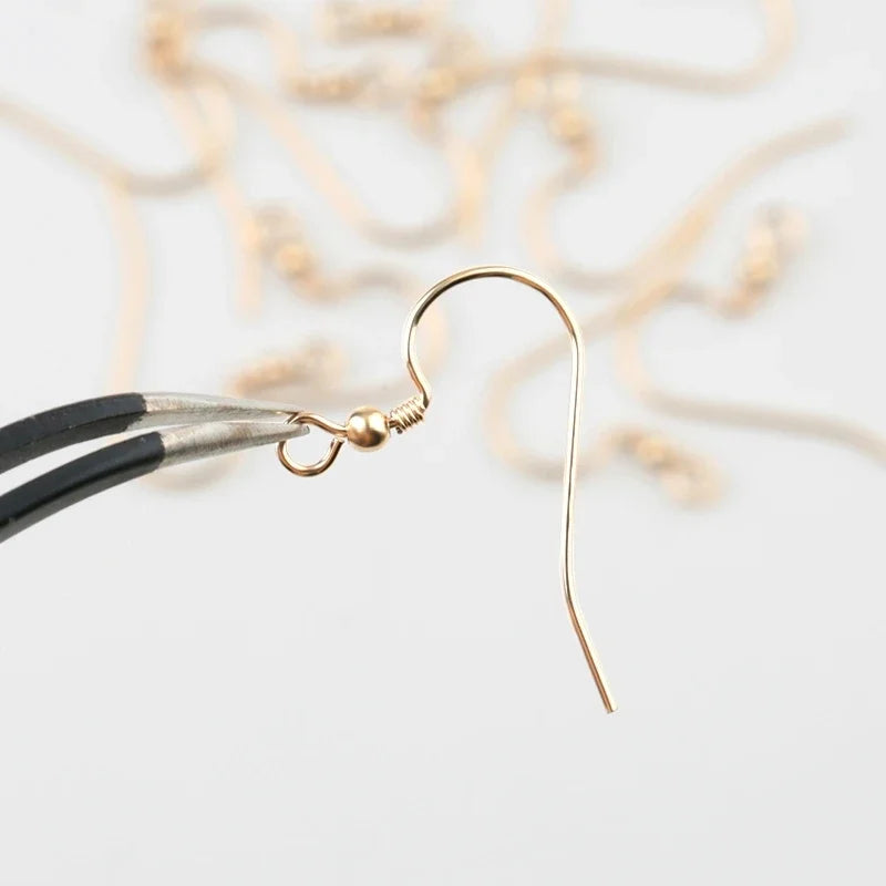 14K Gold Filled Ear Wire Hooks with Beads – DIY Earring Pair Earring Findings Qme